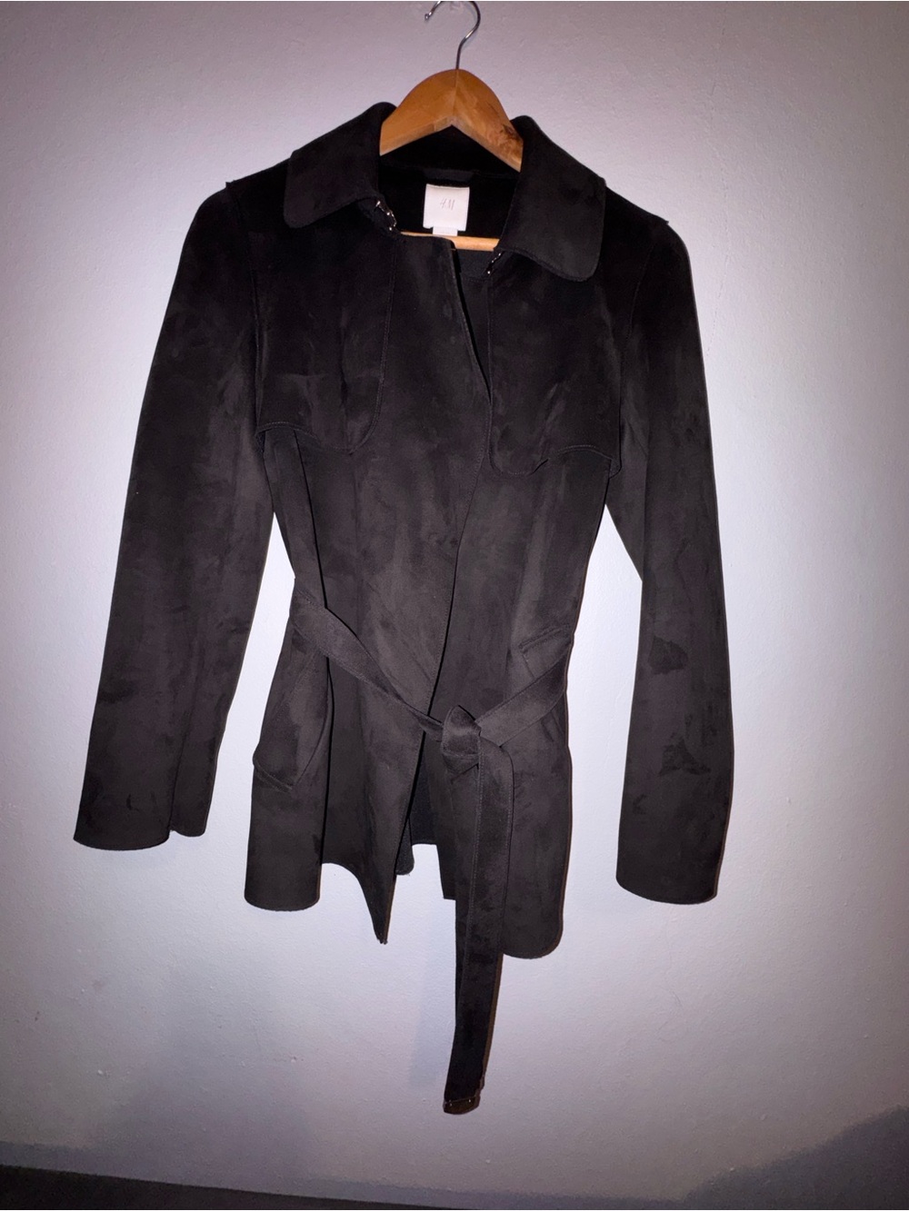 H&M Women's Black Suede Belted Trench Coat